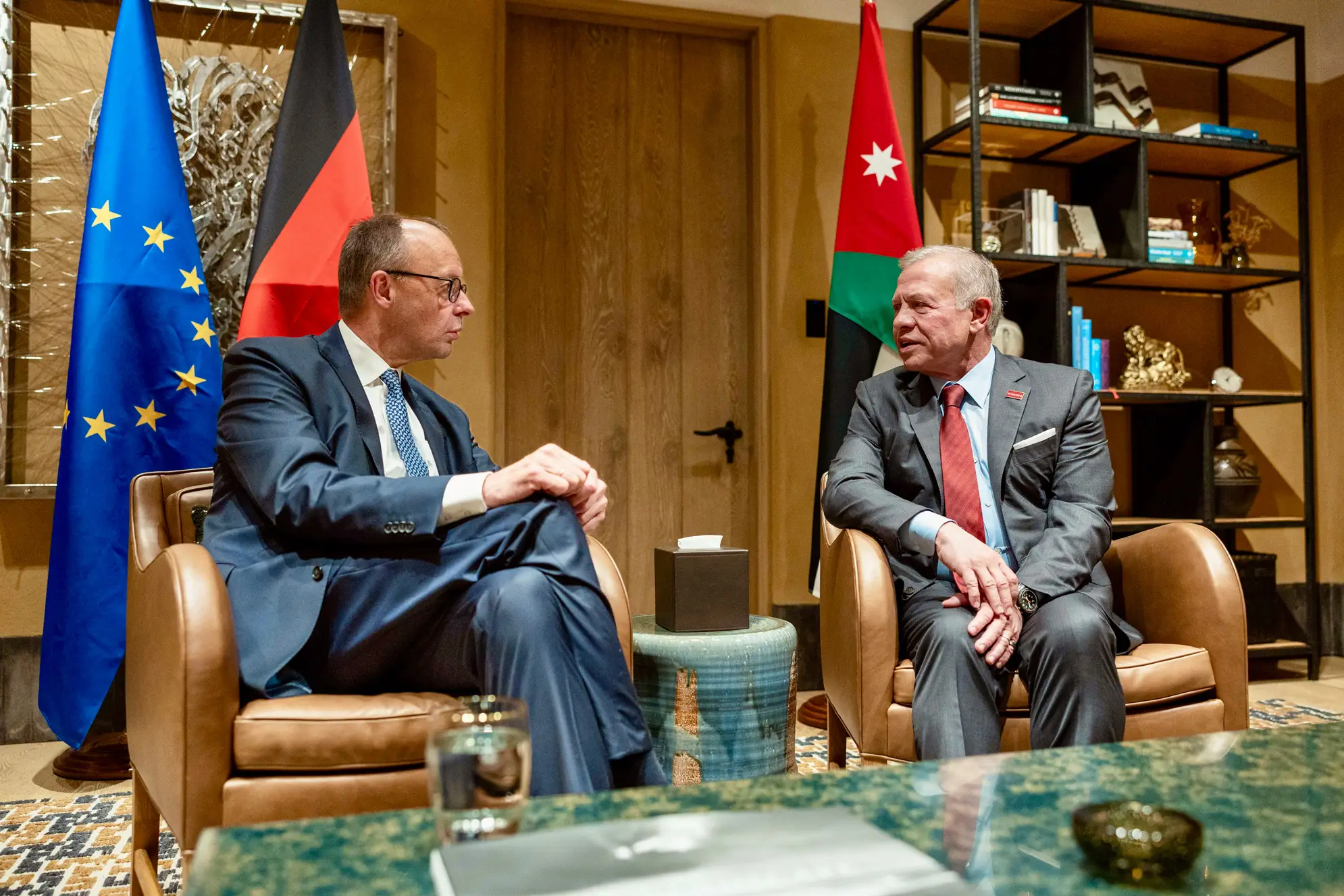 King meets with German chancellor, discusses cooperation, regional developments