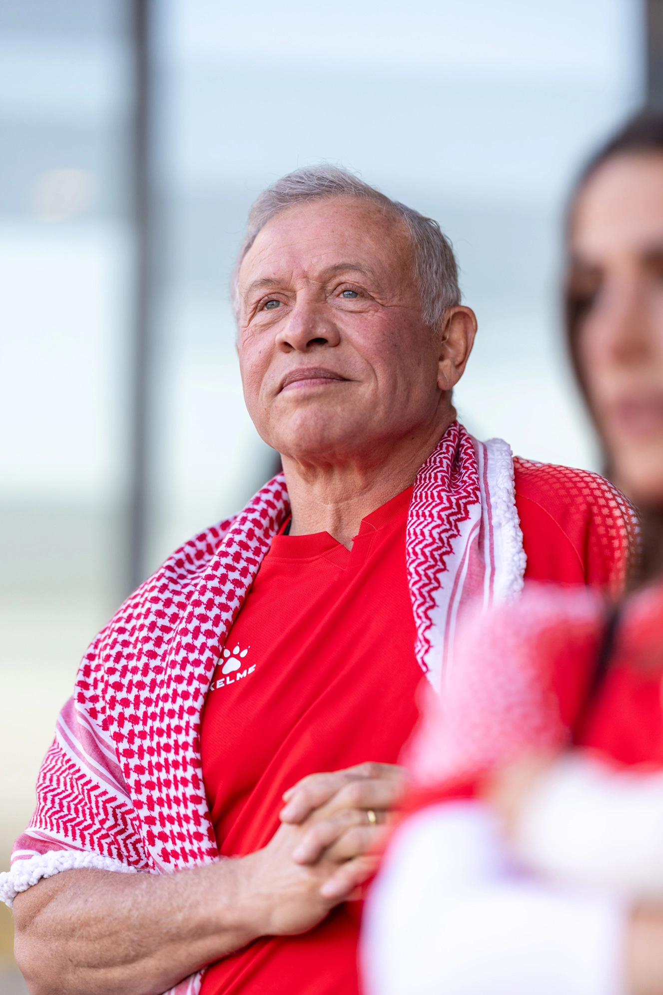 His Majesty King Abdullah II and His Royal Highness Crown Prince Al Hussein attend the national football team&rsquo;s match against Algeria in the 2026 FIFA World Cup